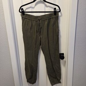 J. Crew Factory Linen Olive Straight Leg Pants